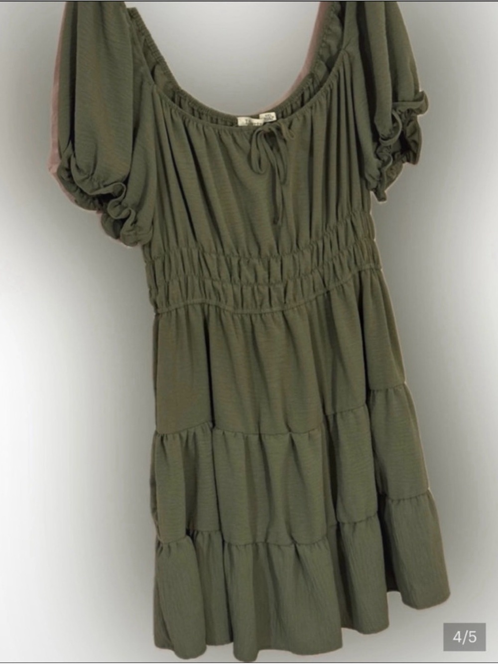 Liberty Love Olive Green Tiered Puff Sleeve Dress